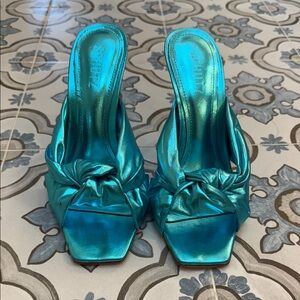 SCHUTZ Mindy Turquoise Satin Women's Heels - size 8